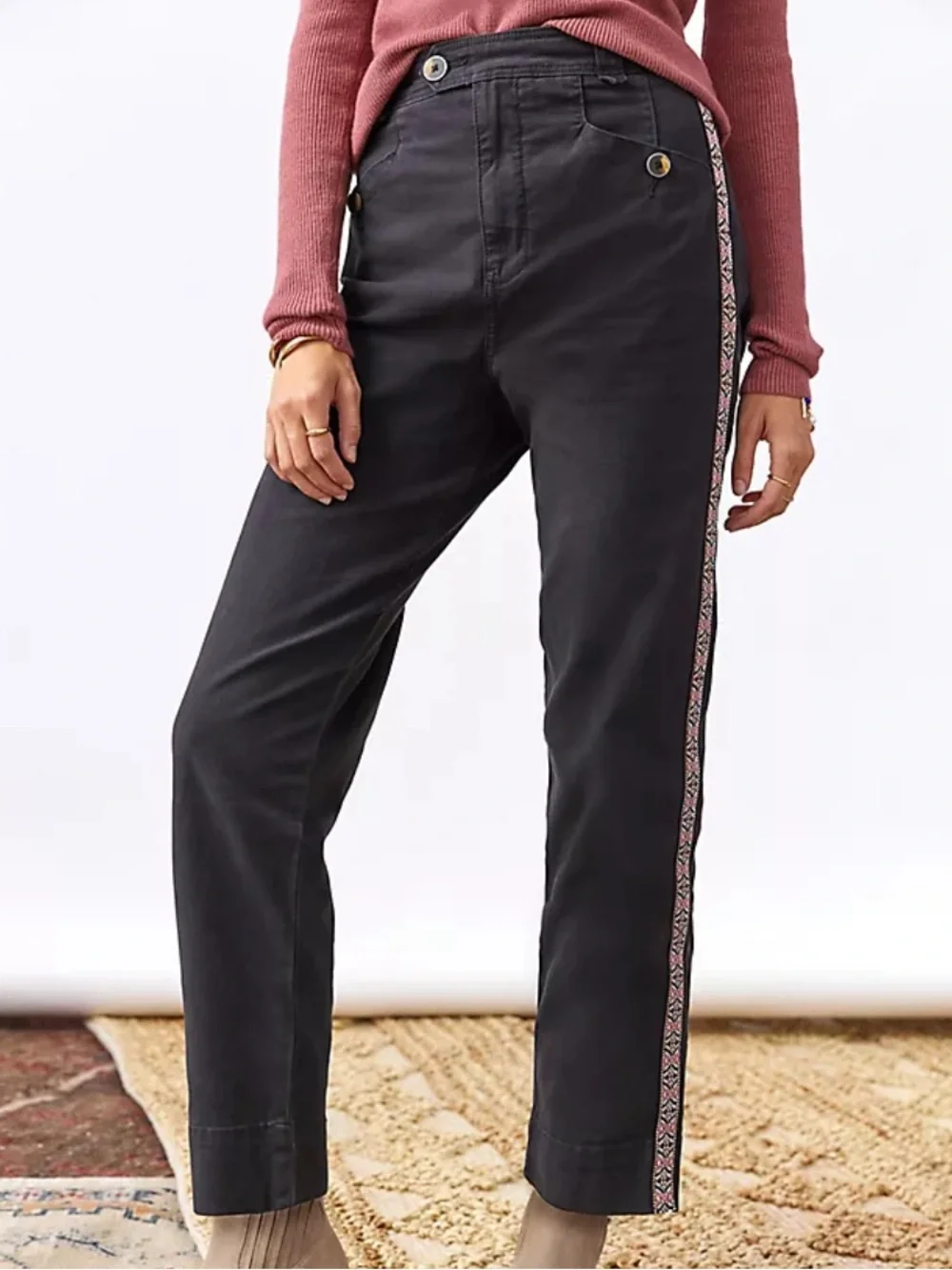 Anthropologie black Tapered Side Stripe Pants